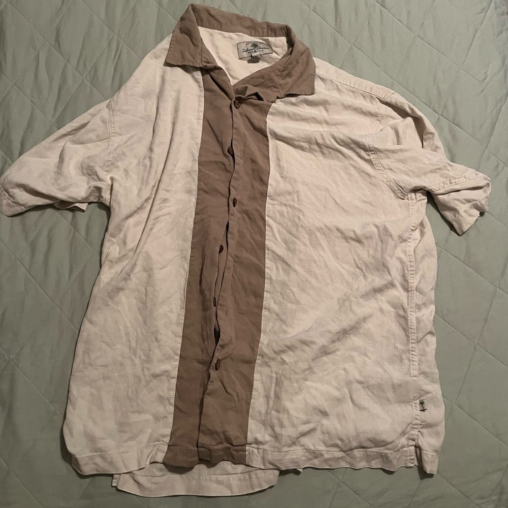 Men's Casual Button Down Shirt - Beige and Brown